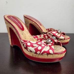 MARC JACOBS red floral platform wedge sandals